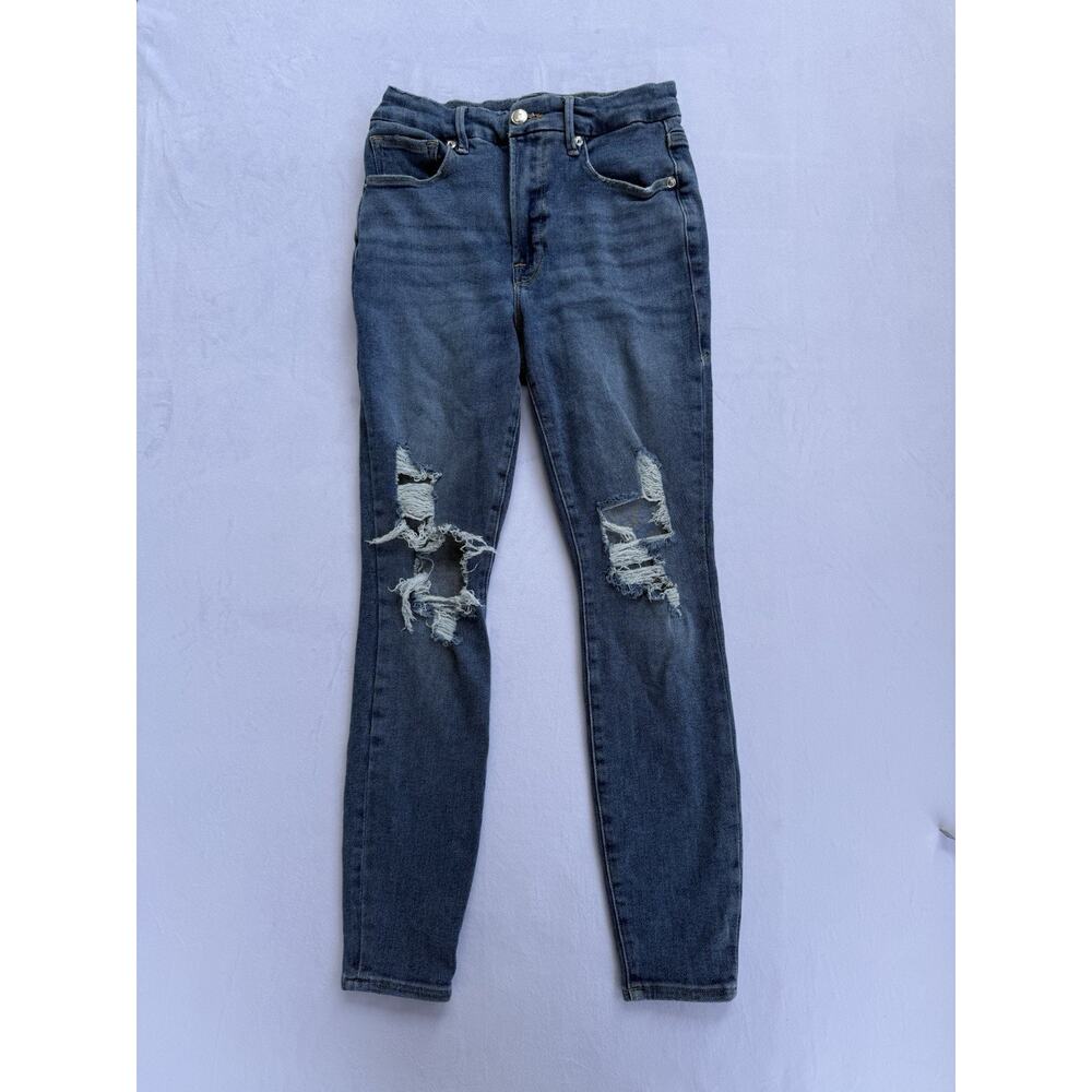 Womens Good American Good Waist High Rise Light Wash Skinny Jeans Size 4/27